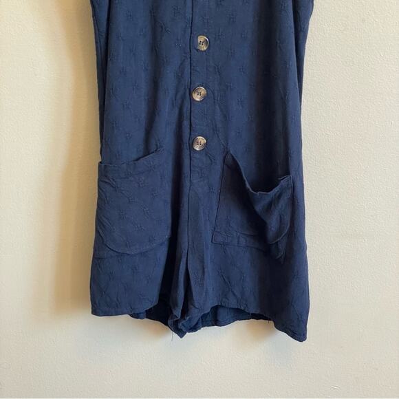 Gianni Bini S Navy Blue romper button down summer vacation bow tie square - Picture 3 of 7